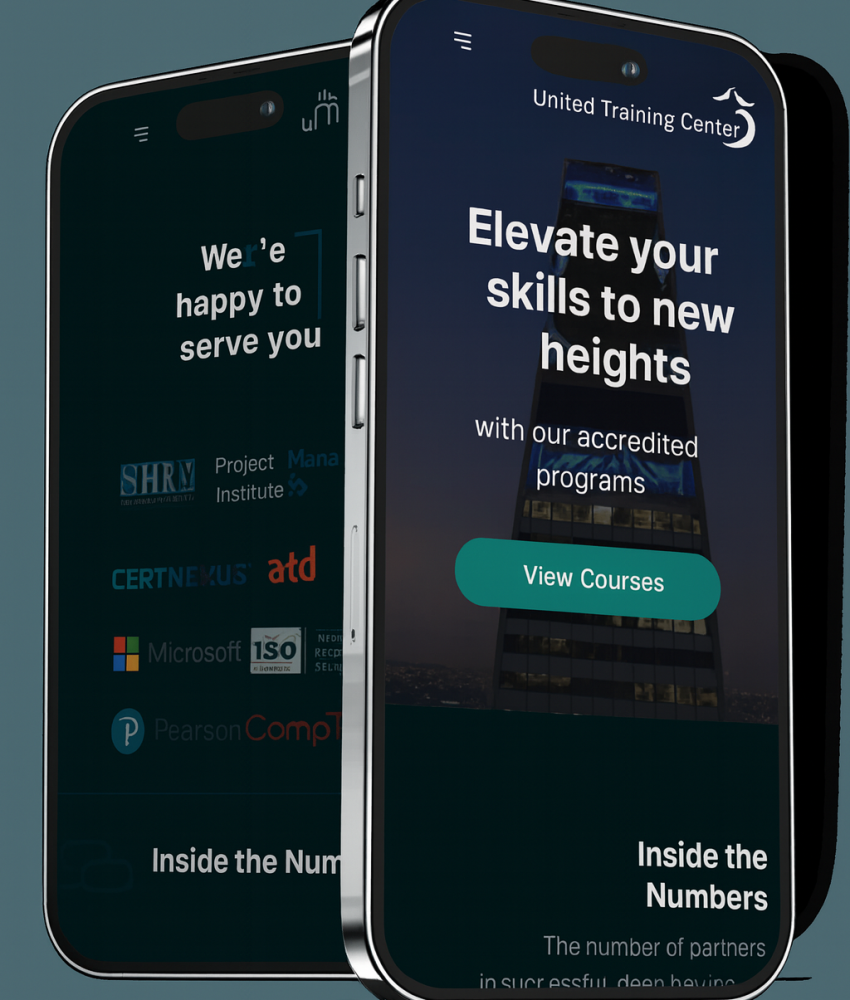 Smartphones Displaying United Training Center Hub